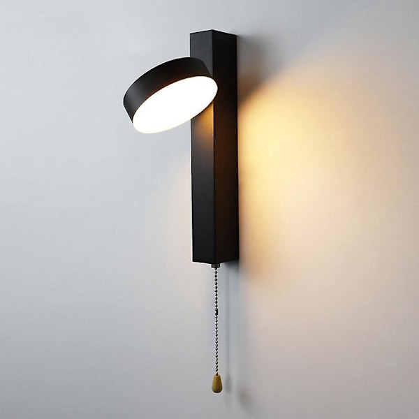 Svart Innendørs Vegglampe, LED Moderne Vegglampe 7W, Trekksnorbryter, LED Vegglamper Innendørs Lys for Soverom, Stue 1 PAKKE