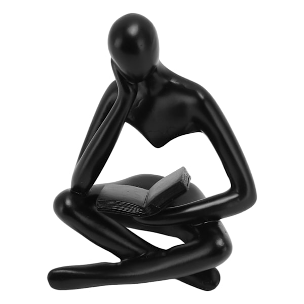 Tænkeren Læsende Statue Resin Siddende Figur Abstrakt Kunst Ornament til Stue Skab Dekoration Sort
