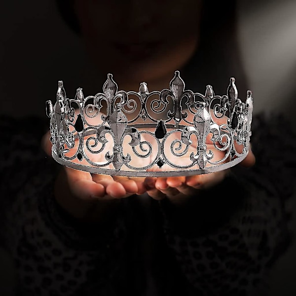 Royal Full King Crown Metallkroner For Cosplay Hjemkomstball Prom Festdekorasjoner Bryllups Bursdagsgaver Menn Svart Med Hvit Rhinestone