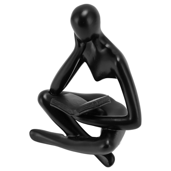 Tænkeren Læsende Statue Resin Siddende Figur Abstrakt Kunst Ornament til Stue Skab Dekoration Sort
