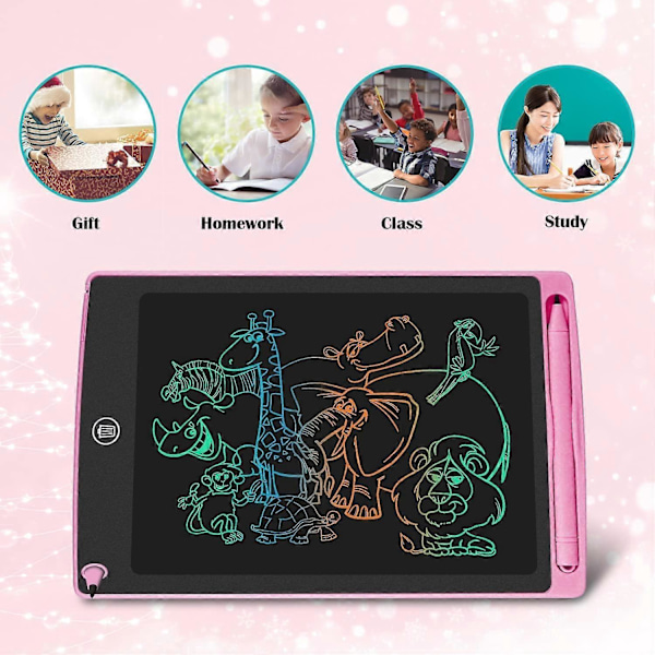 Värikäs LCD-kirjoitustaulu, 8,5 tuuman piirustustaulu graafinen tabletti näppäinlukko käsinkirjoitus piirustuslehtiö lasten lelut lahjat pojille tytöille (Pinkki)