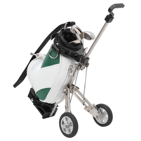 Skrivebordsgolfpennsett 3 kulepenner og miniveske sinklegering golfpennholder Grønn Hvit
