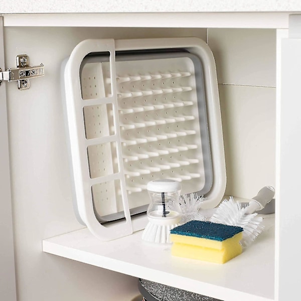 Grå Hopfällbar Diskställ med Bestickhållare, Perfekt för Husägare eller Camping, Brottsäker, Utrymmesbesparande Design