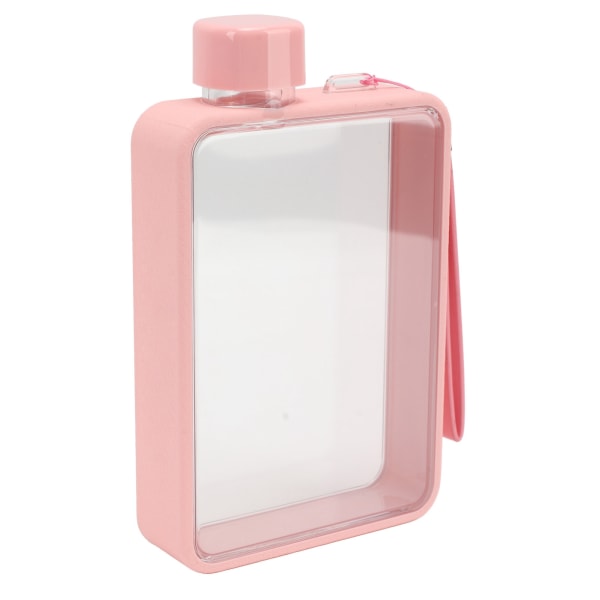 Platt vattenflaska plast läckagesäker transparent fyrkantig bärbar A5 papper vattenflaska 380ml rosa