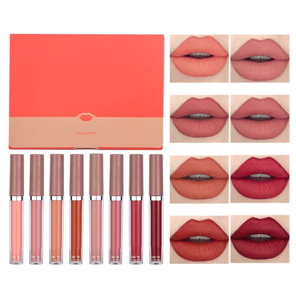 8 farver mat flydende læbestift Non Stick Cup Lip Gloss Makeup Langtidsholdbar læbestift kosmetik