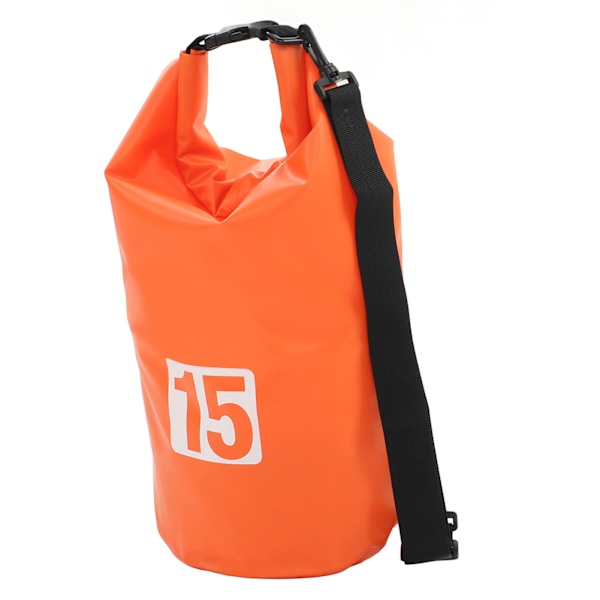 Vattentät torr väska bärbar hopfällbar PVC torr förvaringsväska med axelrem för simning forsränning camping 15L orange