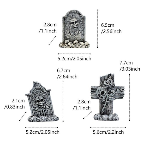 3 stk. Halloween Gravsten Letvægts til Gravstensdekoration Skilt Halloween