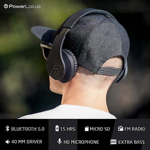 Bluetooth-kuulokkeet, langattomat stereo, kokoontaitettavat, sisäänrakennettu mikrofoni, musta