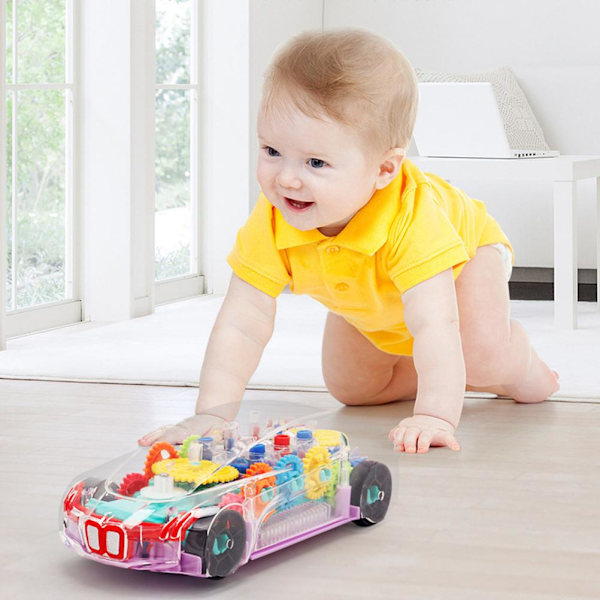 Läpinäkyvä mekaaninen vaihde lelu lapsille varhaiskasvatukseen oppimiseen kilpa-autot vauvan autolelu valoilla ja musiikilla