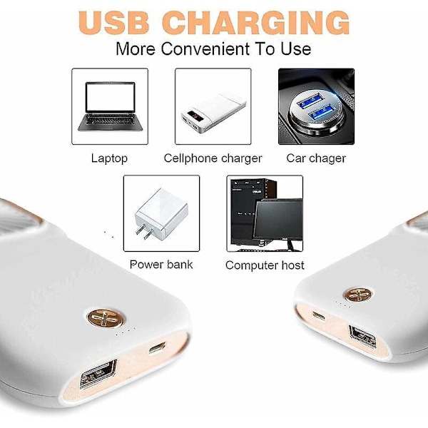 Mini Lommevifte, Håndholdt Elektrisk Vifte, Mini USB Bærbar Vifte, Personlige Bærbare Oppladbare Vifter, Sammenleggbar Justerbar Nakkevifte, Hvit