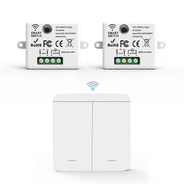 RF 433Mhz Relæmodtager med 1x 2-Gangs Panelkontakt