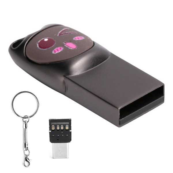 U Disk USB2.0 Pen Drive Gratis sinklegering Memory Stick M/TypeC Adapter for mobiltelefondatamaskin (grå søtt mønster 16GB)