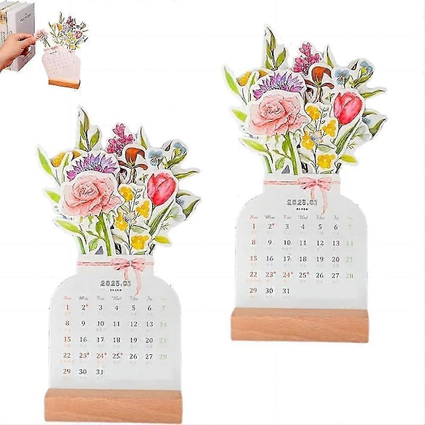 2024 Bloomy Flowers Pöytäkalenteri, Luova Kukka-aiheinen Pöytäkalenteri, 2024 Kukka-teemainen Kalenteri, Joululahjat Uudenvuodenlahjat A 2kpl
