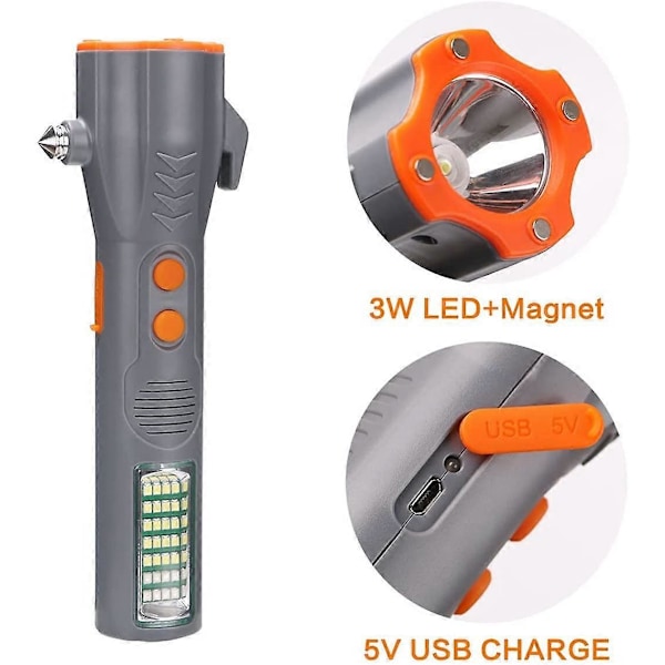 LED Arbejdslampe med Sikkerhedshammer, Magnetisk Base Nødudgangsværktøj, Egnet til Lastbiler, Biler, Værksteder