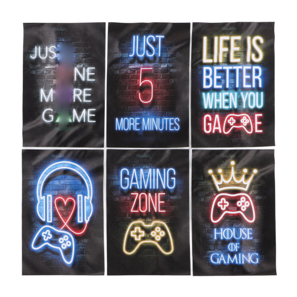 6 stk Neon Gaming-plakater 20x30cm Fargerike Spillrom Lerret Veggkunst Dekor for Gutterom