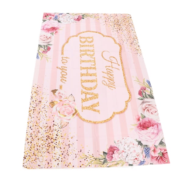 Rosa Grattis på födelsedagen Bakgrund 47,2 x 70,8 tum Blommönster Rosa födelsedagsbanner Vikbar, rivsäker födelsedagsbakgrund