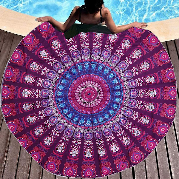 Pyöreä Mandala-seinävaate Bohemian-tyyliin, rantapyyhe piknik-viltti - 5 jalkaa leveä