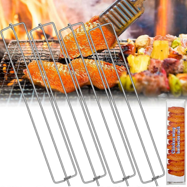 2-pack Grillade Kycklingvinge Skenor, Platta Clip Vinge Skenor, Metall BBQ Gaffel Vinge Ställ BBQ Grillspett, BBQ Verktygsset Utomhus Picknick Camping Party -GSL5.2 4st