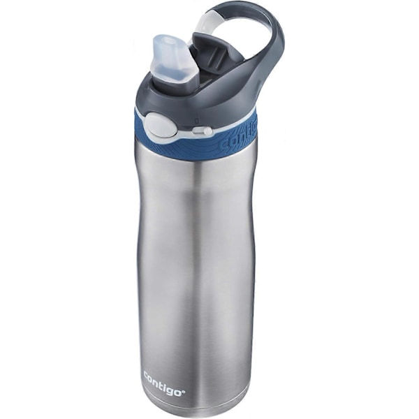 Vandflaske med Flip-Sugerør, Termisk Drikkeflaske i Rustfrit Stål, Termokande, Lækagesikker Gymnastikflaske, 590 ml