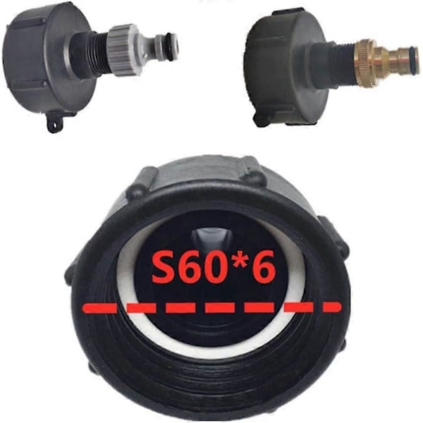 Hurtigkoblingsnippel til 1000L tank, S60X6 Multitanks hane-konnektor, Slangekonnektor til IBC tankadapter (Plastudløb, 3/4')