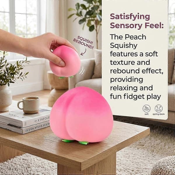 Stress Relief Squishy for Adults, Cute Soft Peach Fruit Squishies, Squeezable Fidget Toy, Ideal Squishies Gift B