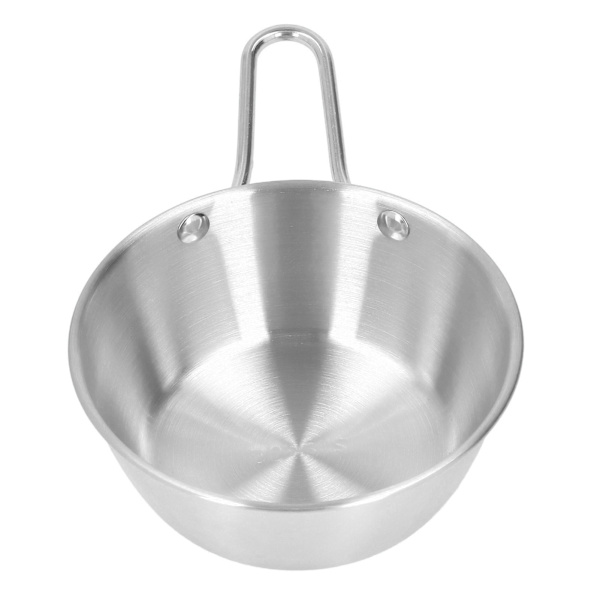 Skål i rustfrit stål, simpelt design, anti-skoldningsskål med håndtag til camping, vandreture, sølv