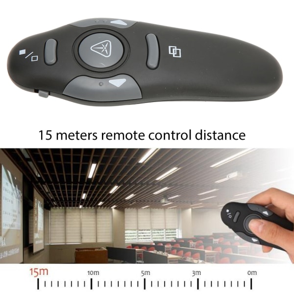 Presentation Clicker 15m Fjärrkontroll Avstånd Ergonomisk Bärbar 2,4GHz Fjärrklicker för skolkontoret