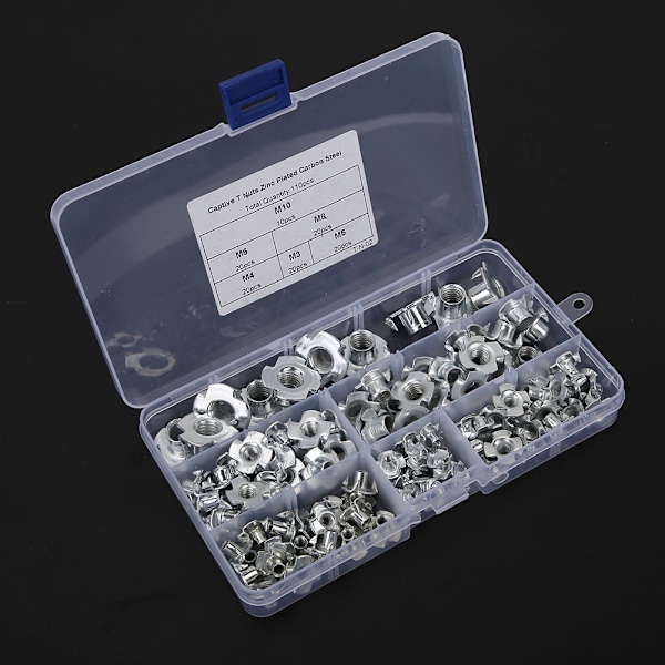 110st 1 Box T-muttrar RiveT-mutter M10\M8\M6 \M5\M4\M3 Fyra klor Galvaniserad T- set