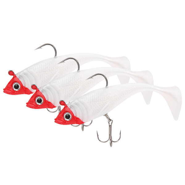 3st Pack Fiskedrag TTtailed Rött huvud Vit Body Fiskedrag Packat mjukt bete