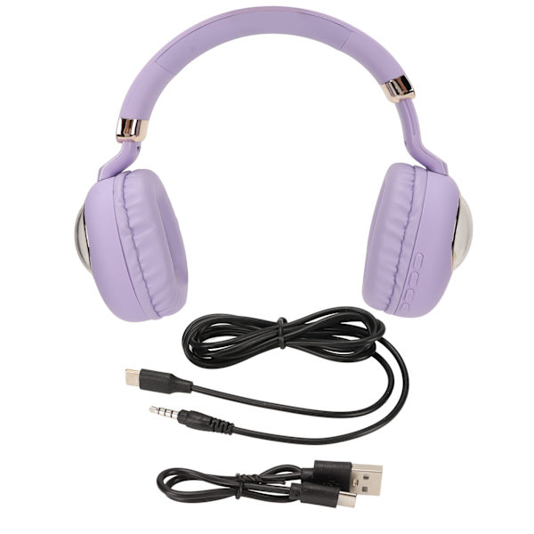 Bluetooth Gaming Headset Sød Tegneserie Kablet Trådløs Stereo Hovedtelefon med LED Lys til Spil Film Musik Lilla