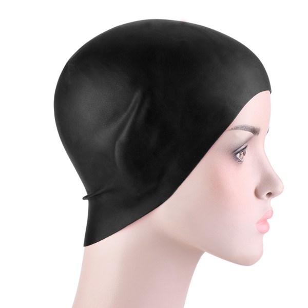 Hållbar unisex silikon vattentät simmössa solid hög elastisk simmare hatt svart