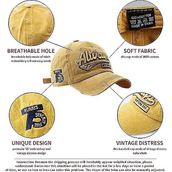 Retro herre vasket & åndbar baseball cap - justerbar sommerhat (56-60cm)