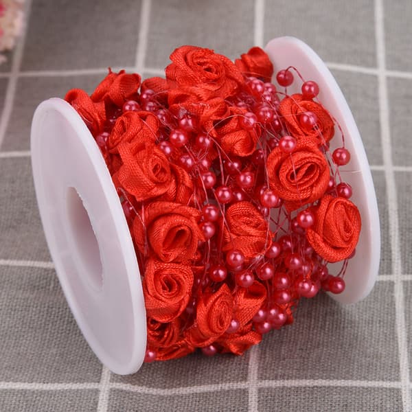 10m/rull Rose Kunstig Perletråd Perler Garland String DIY Bryllupsdekorasjon (rød)