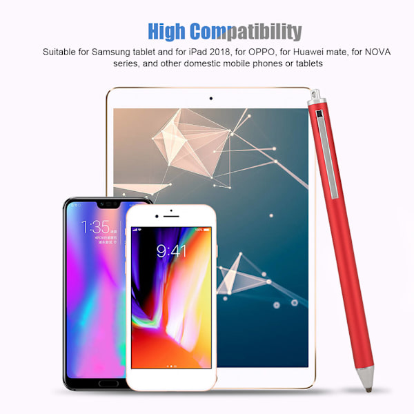 Stylus med stoffhode for Samsung Tab/LG/Huawei/Xiaomi-smarttelefoner og nettbrett for iPad 2018 (rød)