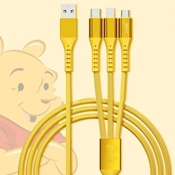 3 i 1 snabbladdningskabel nylonfläta 66W högeffekt effektiv universell adapter för IOS för Android och typ C Winnie The Pooh