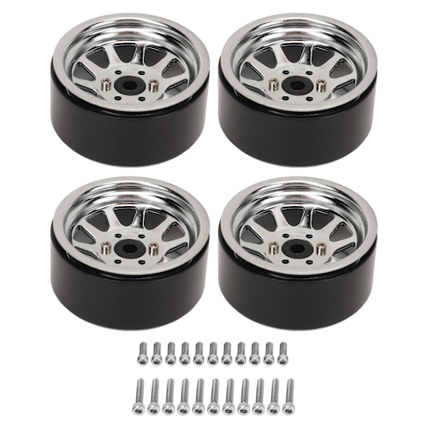 4PCS RC Hjulnav Set Zinklegering Stål Universal 1,9 Tum 10 Fälgar RC Crawler Bilhjulnav för Axial SCX10 II III Silver