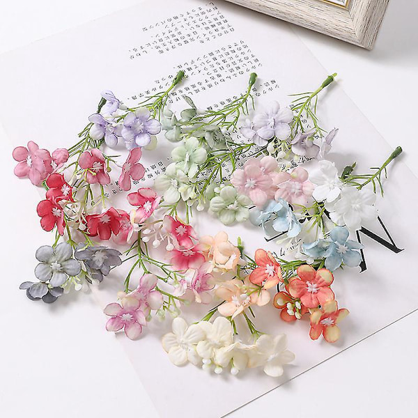 Paket med 15 st Mini Konstgjorda Dekorativa Tygblommor för Dekoration, 8 cm (1 st per färg)