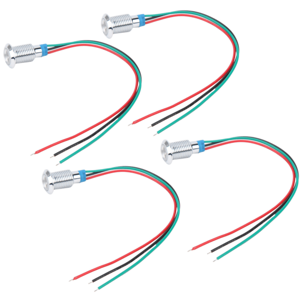 4 set förtrådbundna runda lysdioder Vattentät metall 2 färglampor Common Anod 3-6V 10mm (röd och grön)