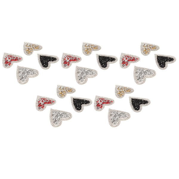 20 stk. Rhinestone-broderede patches i hjerteform - skinnende smukke DIY stryge-på patches til tøjdekoration