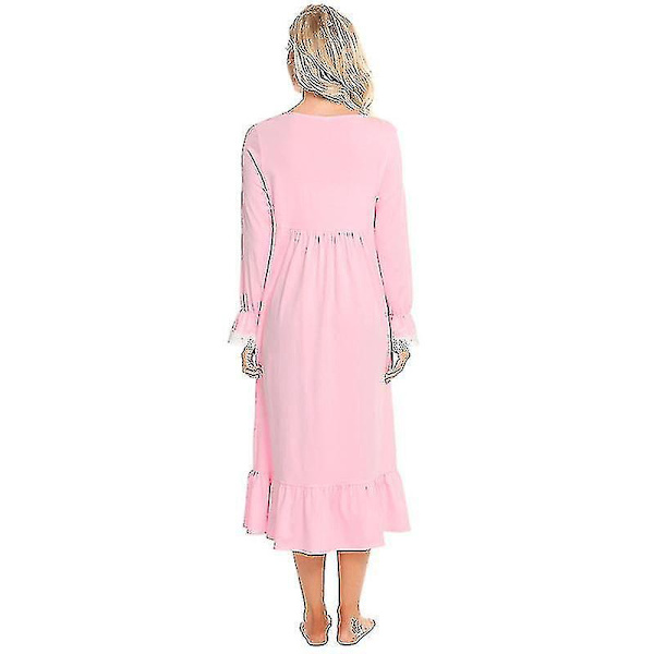 Vintage Victorian -puuvillainen yöpaita -mekko naisille - Pinkki