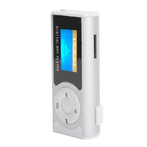Kannettava urheilullinen MP3-taskulamppu Mini BackClip LCD-mininäytöllinen musiikkimediasoitin (hopea)