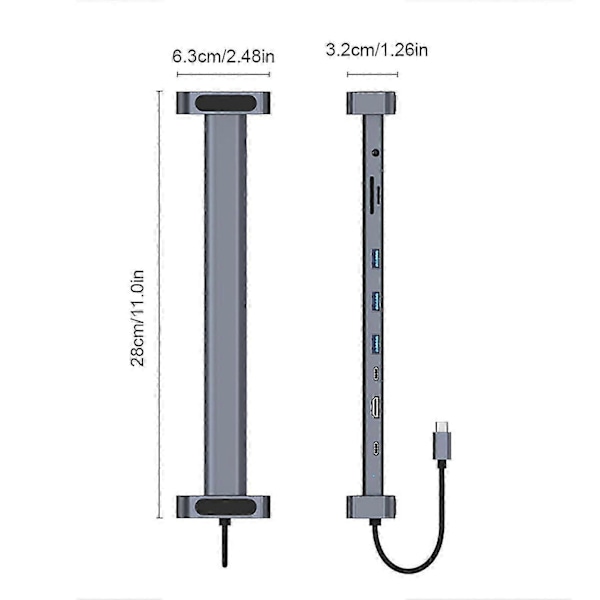 USB 3.0 -telakointiasema 10-in-1 Hub -sovitin PD Ethernetillä, kompakti muotoilu, kannettava yleismallin Type-C -kannettavan telakointiasema
