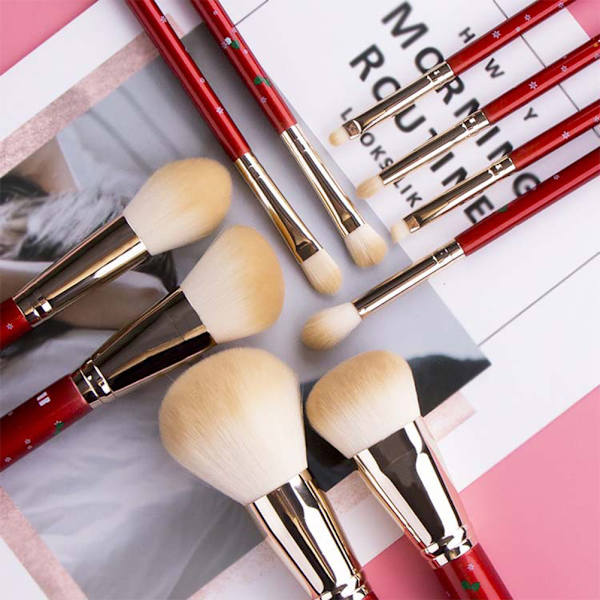 10 stk. julemakeupbørster sæt fiber træ makeupbørster