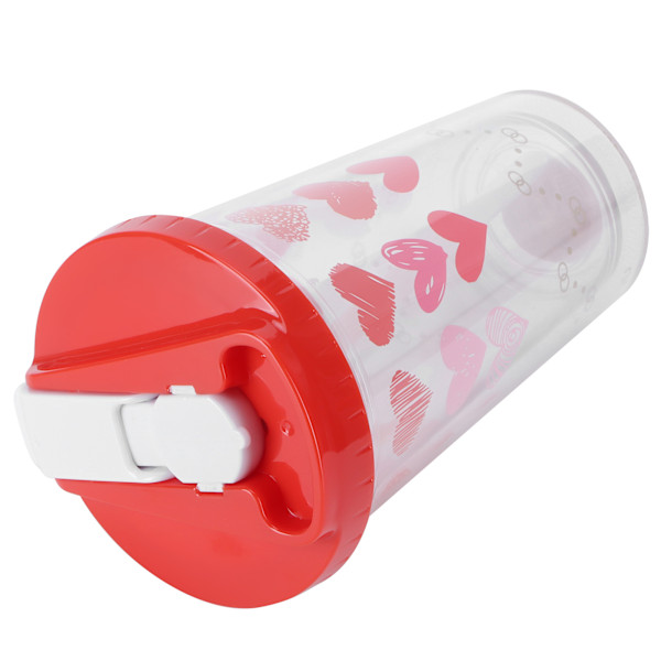 Dubbelskikts Vattenkopp Innovativ Söt Bärbar Mugg med Sugrör för Hemma Kontorsbruk (Rött Hjärta 450ml)
