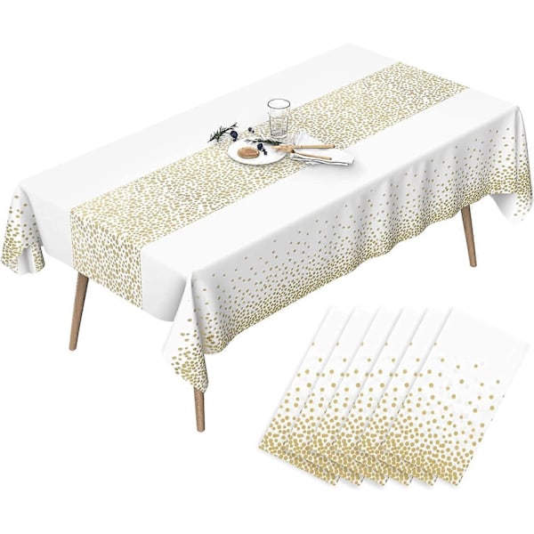 Guld Party Bordsduk 137 x 274 cm, 6-pack Plast Bordsduk Torkbar, Rektangulär Vattentät Partyduk för Barnkalas Födelsedag Festlig Fest