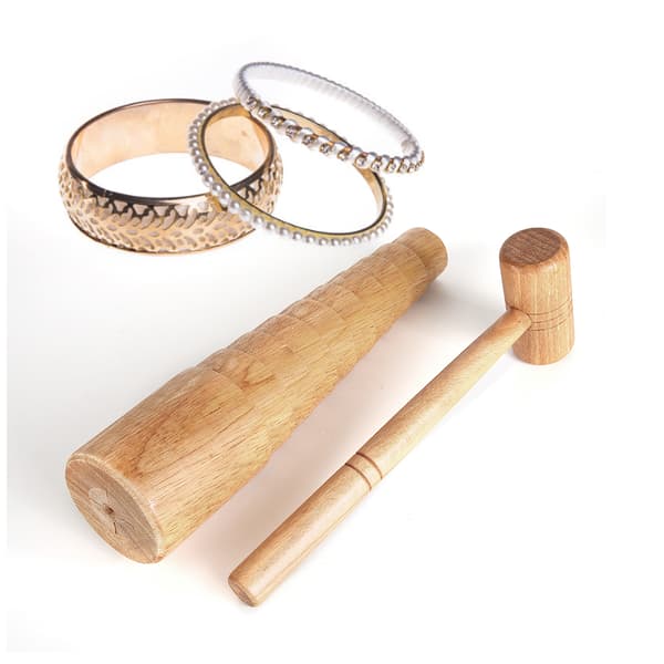 2st / set Trä Mandrel Sizer Smyckestillverkning Justera Armbandsstorlek Mätsticka Hammare Verktygssats