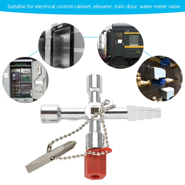 4 i 1 multifunktionellt universal nyckelverktyg Cross Square Triangle för elstyrskåp
