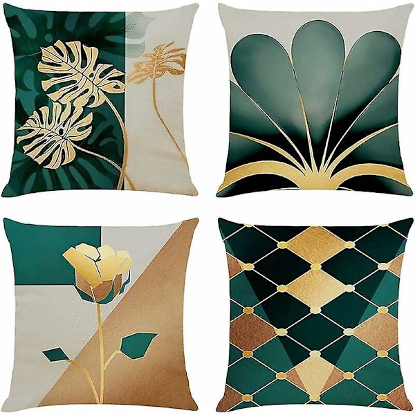 Sett med 4 Putetrekk, 45 x 45 cm Sofaputevar Bomull og Lin Putetrekk, Dekorative Putetrekk til Sofaseng Bil,