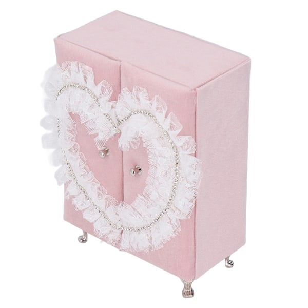 Dukkehus Garderobe Møbler Tilbehør Rosa Lint Rhinestones Søt Mini Armoire Smykkeskrin for Jenter Barn