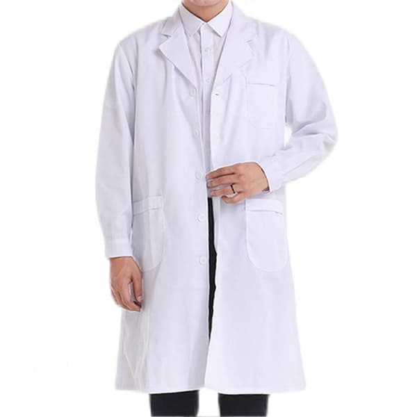 Hvid laboratoriekittel til studerende og voksne, moderne stil, 35% bomuld 65% polyester S